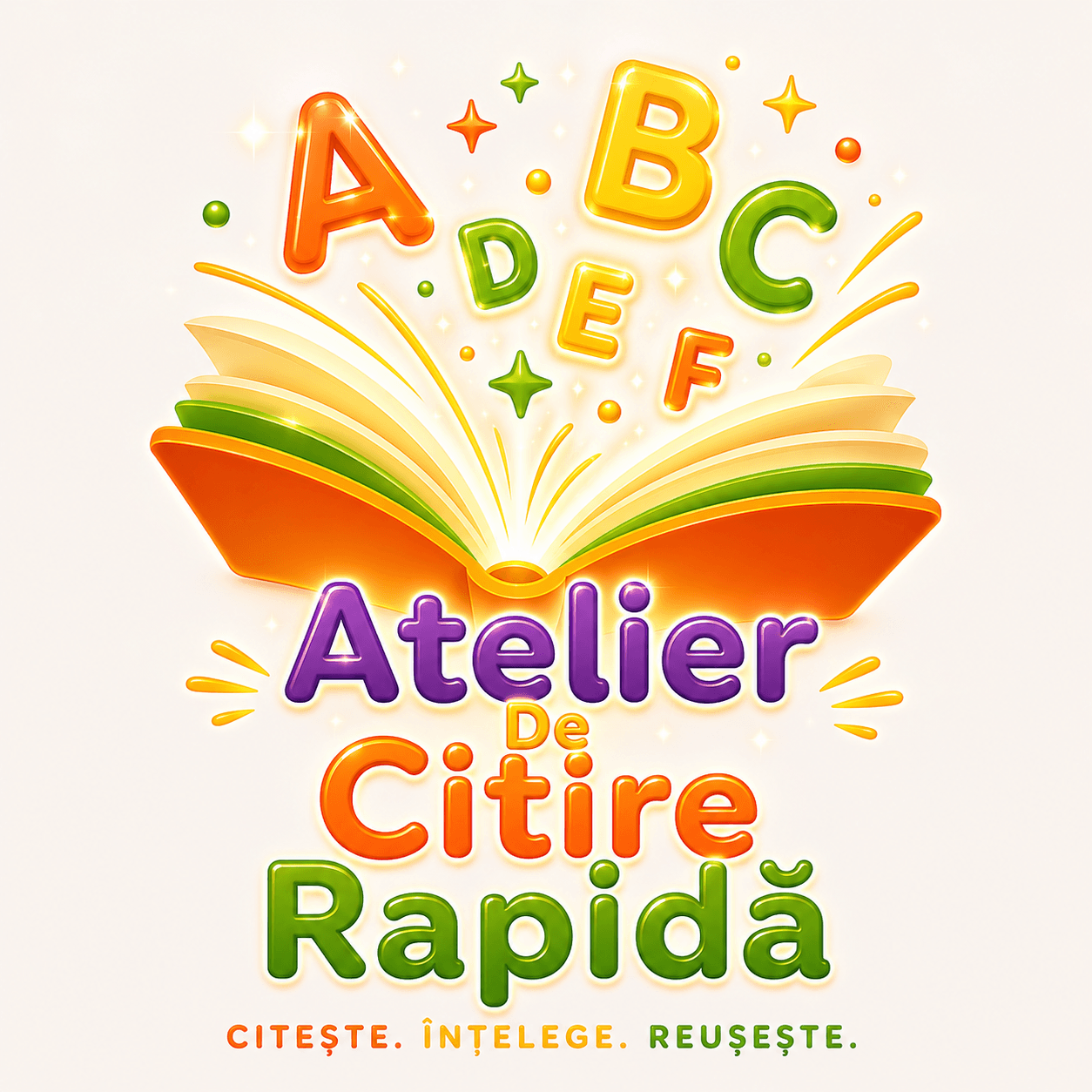 Atelier de Citire Rapidă — carte deschisă din care zboară litere